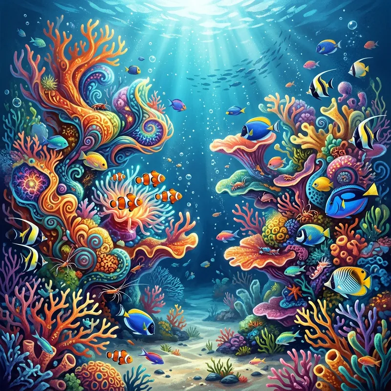 Underwater Coral Reefs Art - Abstract Illustration Underwater Coral Reefs Art - Abstract Illustration