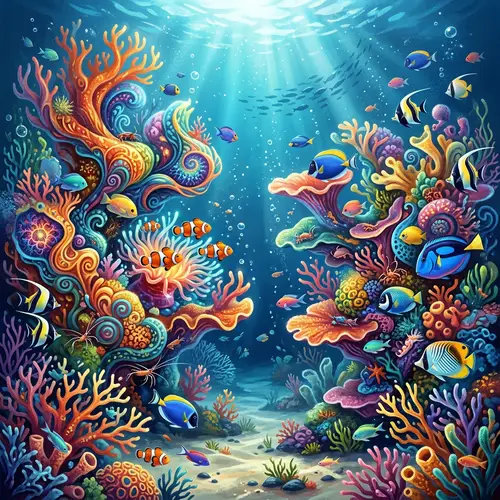 Colorful Coral Reef Illustration - Underwater Artwork