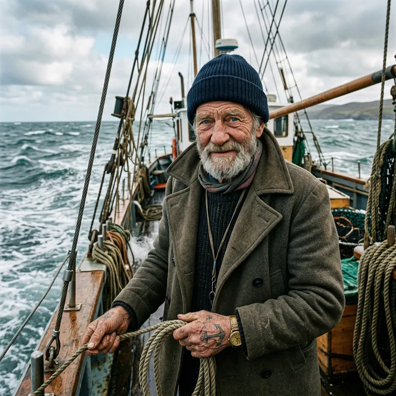 Experienced Old Sailor in Knitted Watch Cap