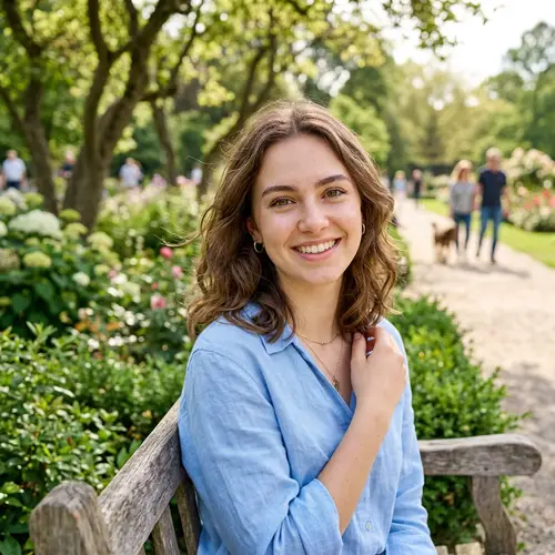 Beautiful Girl with Brown Hair Smiling in the Park