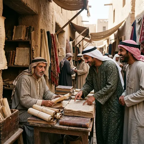 Ancient Arabian Men Humoreously Mock Bookshop Keeper