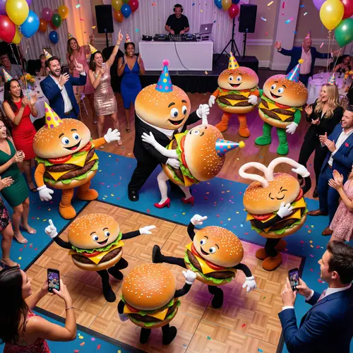Dancing Hamburgers at Lively Party