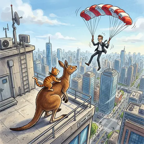 Cat Riding Kangaroo Watching Man Parachuting | Website Name