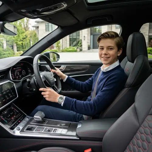 Wealthy Caucasian Boy in Audi RS7