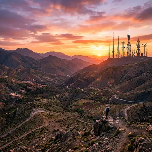 Breathtaking View of Moroccan Atlas Mountains with Tech Figures