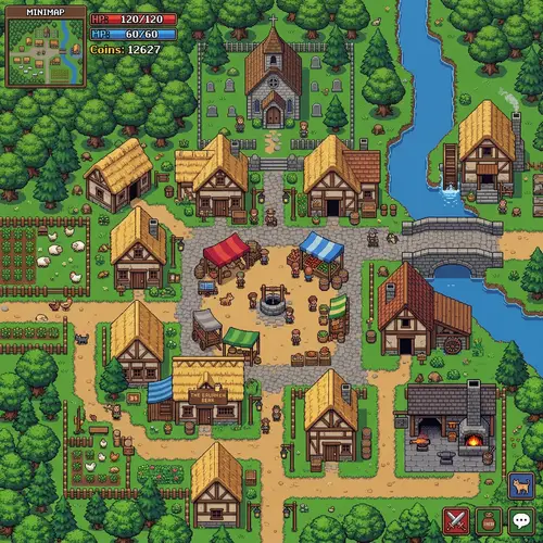 Pixelated Medieval Village - Top Down Game Art