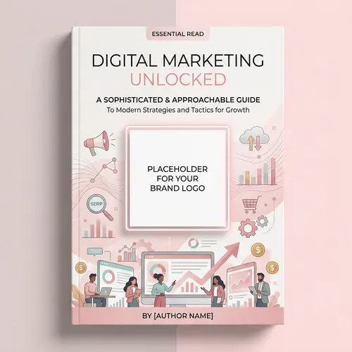 Sophisticated Digital Marketing eBook Cover Design with White Square and Soft Pink Touches