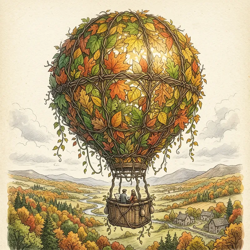 Whimsical Autumn Leaf Hot Air Balloon Drawing