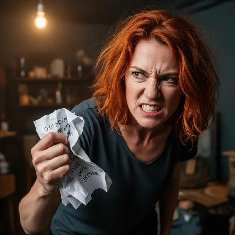 Angry Woman with a Paper: Emotional Portrait