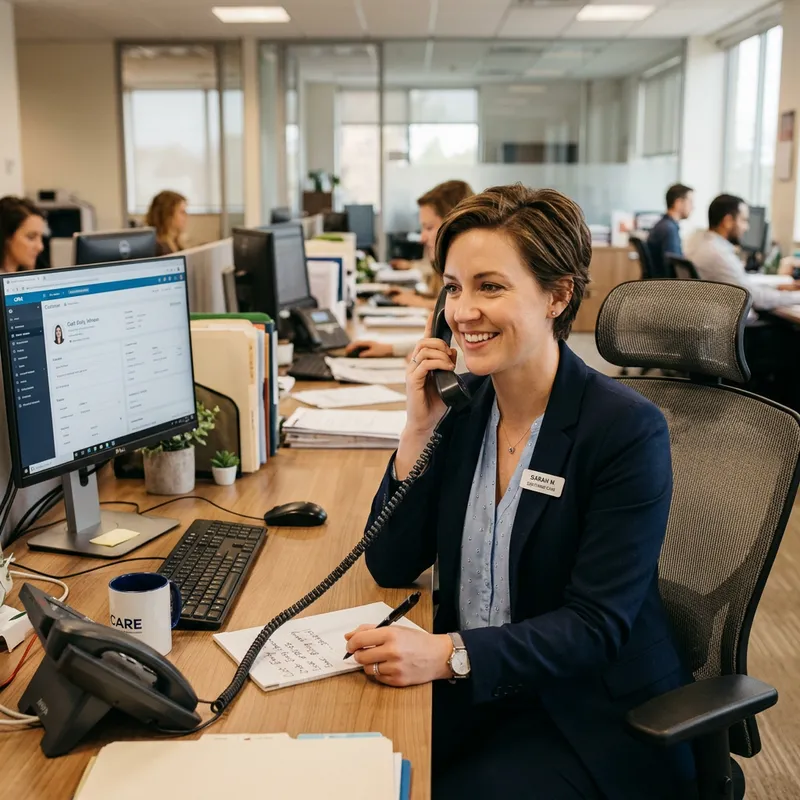 Female Customer Care Executive Making a Call in Office