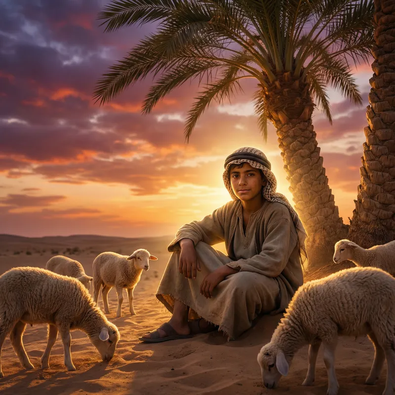 Jesus and Lambs in a Serene Landscape