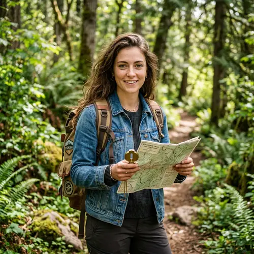 Adventurous Woman Portrait in Lush Green Forest