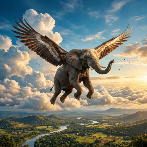 Flying Elephant in the Sky - Magical Scene