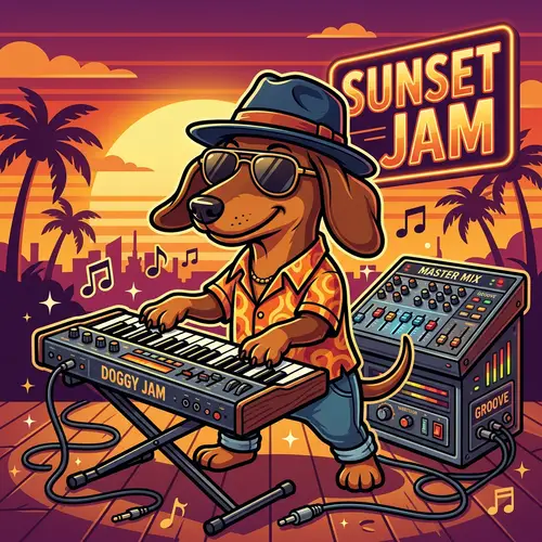 Cartoon Dachshund Musician: Unique Swagger Illustration
