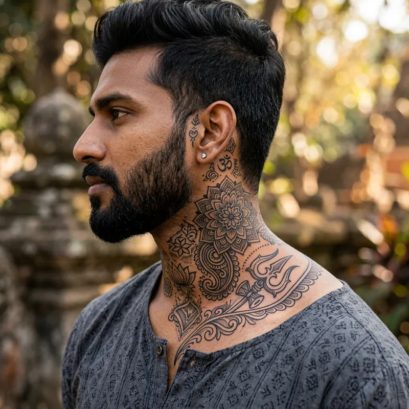 South Asian Male Neck Tattoo Design Ideas