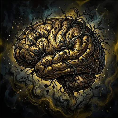 Abstract Brain Art: Weeds of Negativity in Black & Gold