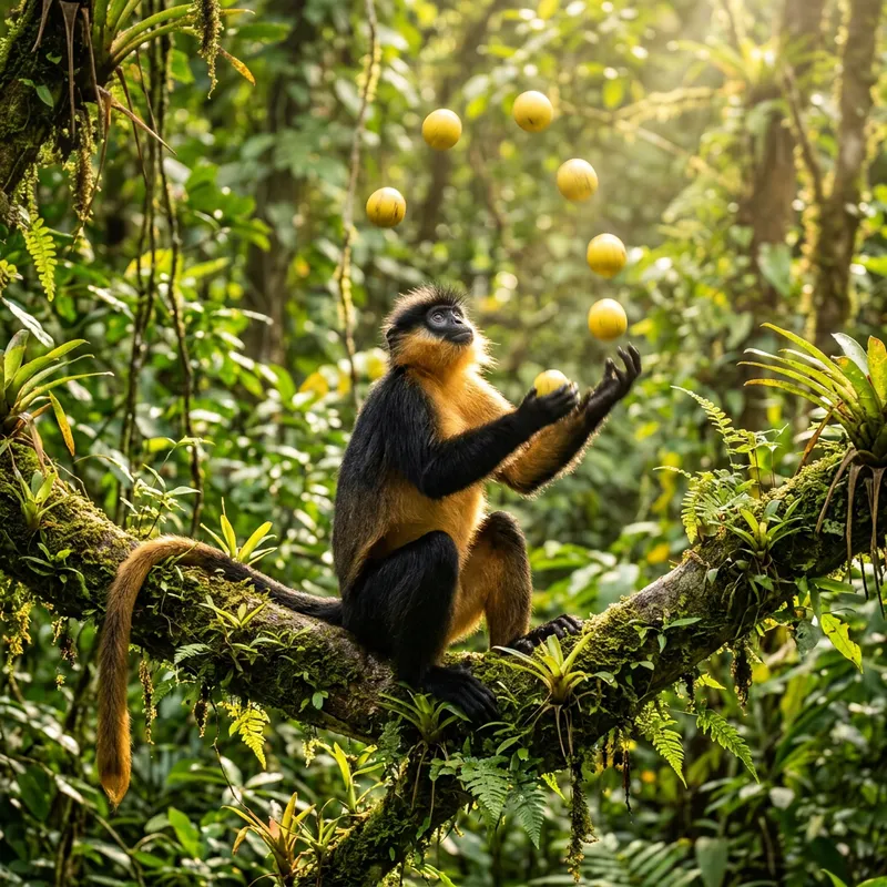 Enchanting Juggling Monkey in Black, Gold, and Yellow Enchanting Juggling Monkey in Black, Gold, and Yellow