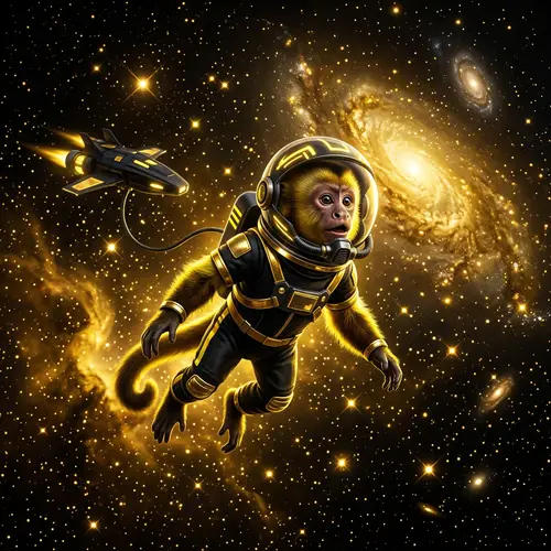 Celestial Monkey in Space: Black, Gold, Yellow Marvel