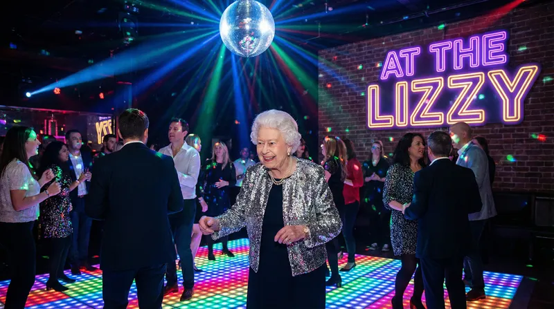Elderly Queen Elizabeth II Dancing at Disco Nightclub