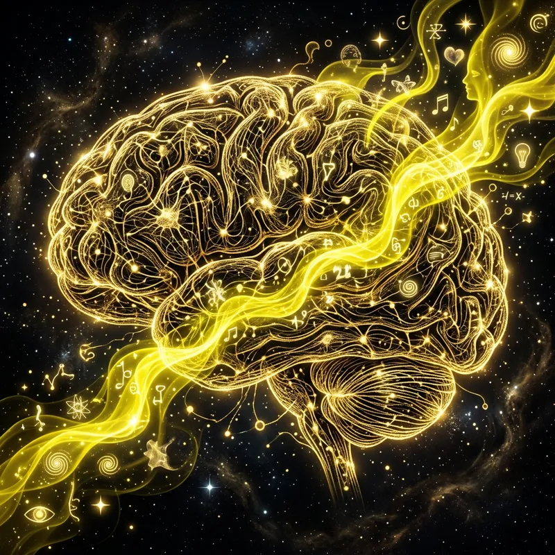 Intricate Connection: Brain-Mind Fusion in Gold, Black & Yellow