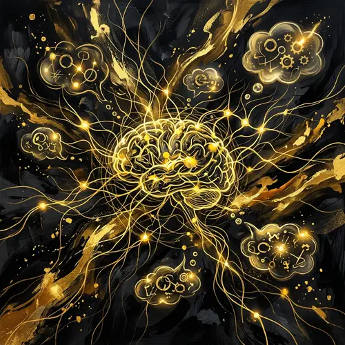 Abstract Black, Gold, and Yellow Mind-Inspired Artwork