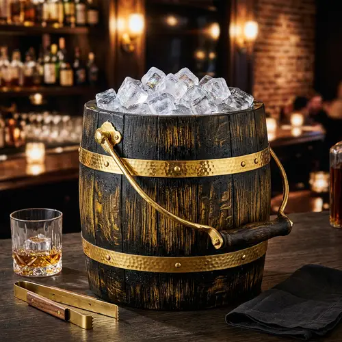 Stylish Wooden Ice Bucket: Black, Yellow & Gold Design