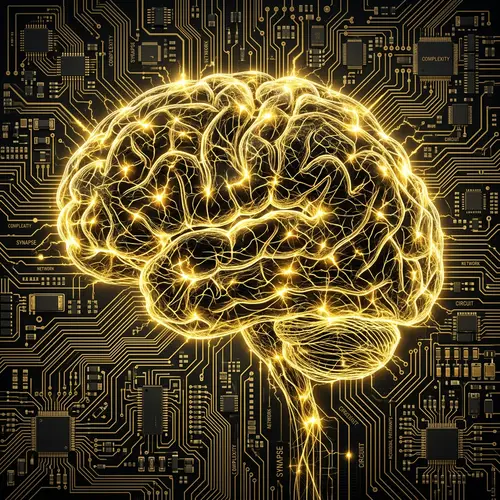 Black, Yellow & Gold Brain Visualization - Neurons & Circuitry