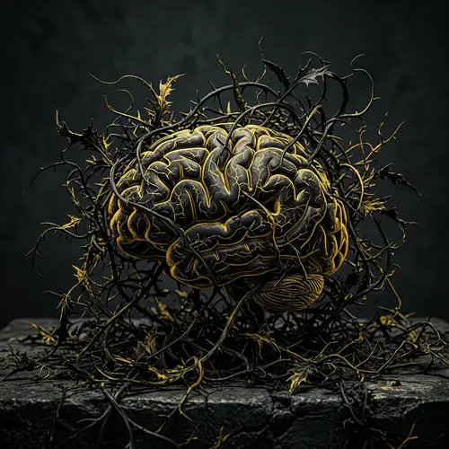Brain Overwhelmed by Weeds: A Symbol of Negativity
