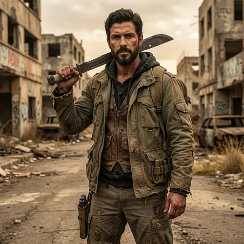 Hispanic Mercenary in Post-Apocalyptic Setting with Machete