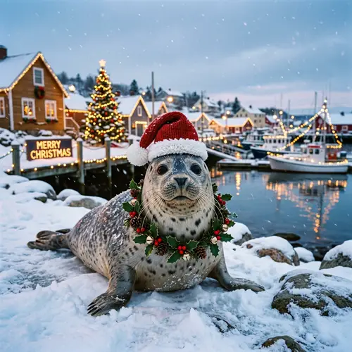 Joyful Festive Seal Celebrating the Holidays