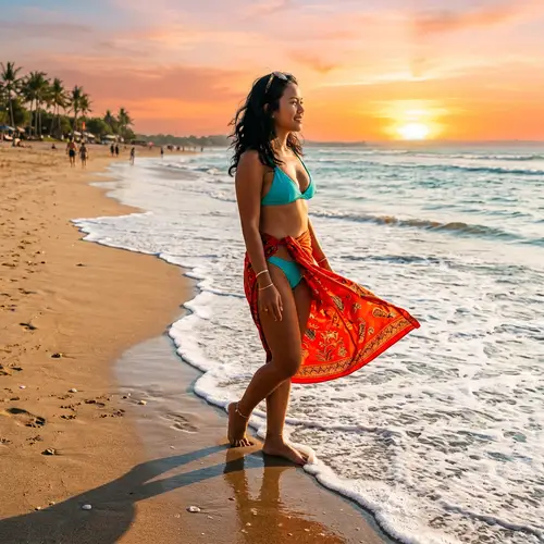 Indonesian Woman in Turquoise Bikini on Sunny Beach