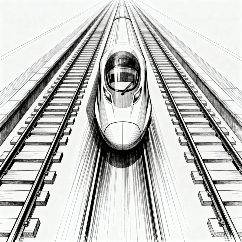 Monochrome Line Art of a Speeding Train