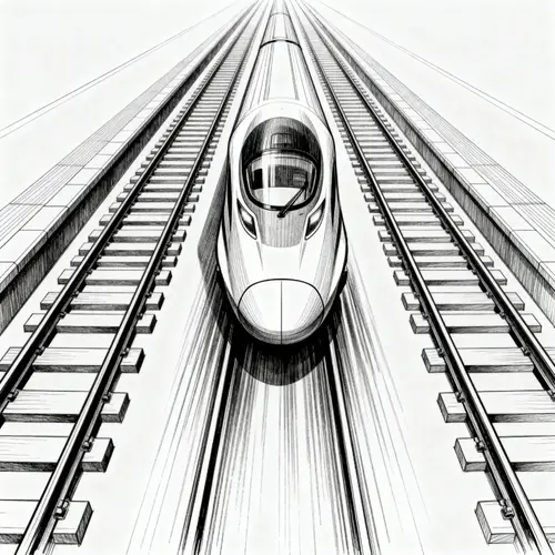 Monochrome Line Art of a Speeding Train