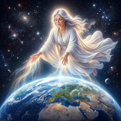 Blessing the Earth - Spiritual Figure in White Robes