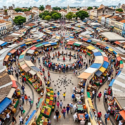 Vibrant Central Market with Diverse Shops and Activities