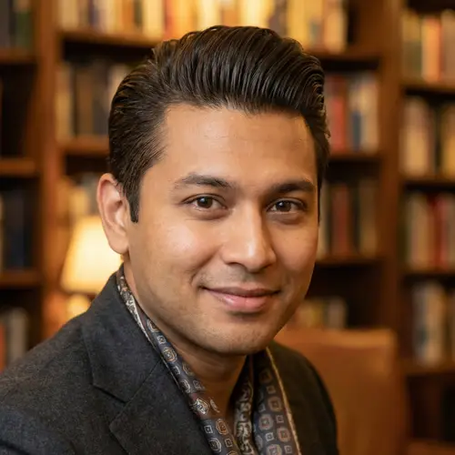 Stunning South Asian Man with Tranquil Gaze | Sophisticated Appeal