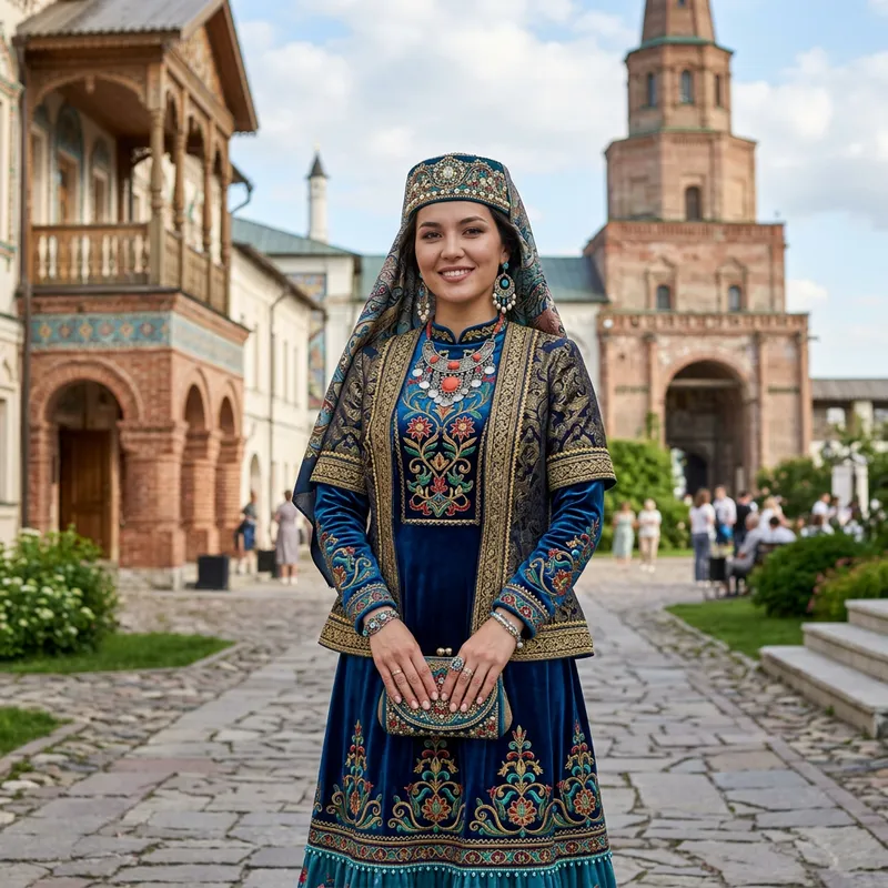 Stylish Modern Tatar Woman in Traditional Attire