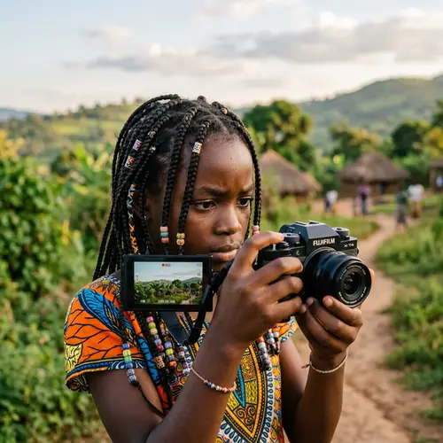 Young African Girl with Braids Recording Videos