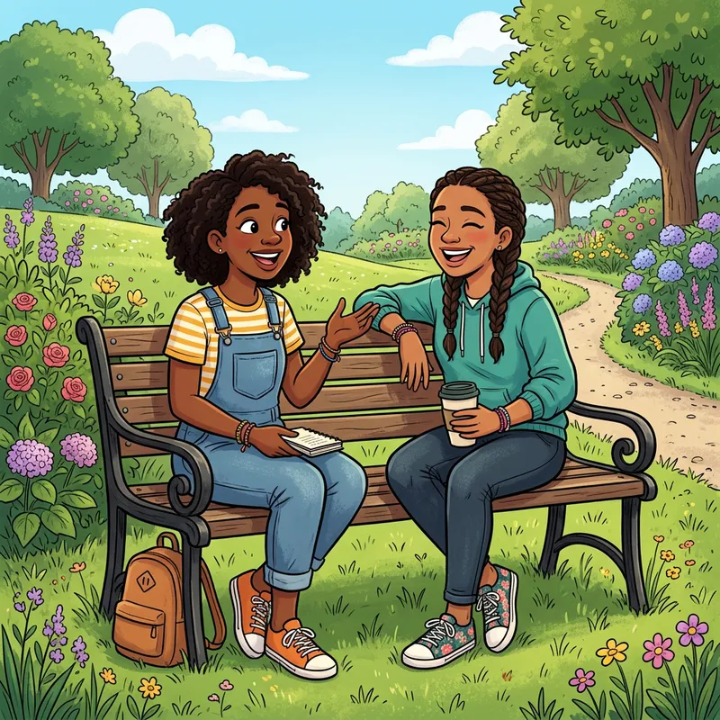 Vibrant Cartoon Illustration of Friends in a Garden