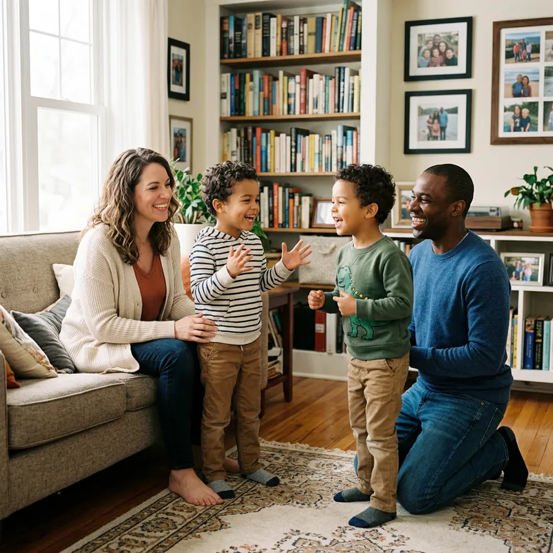 Adorable Family Interaction: Twin Boys Engaging with Parents