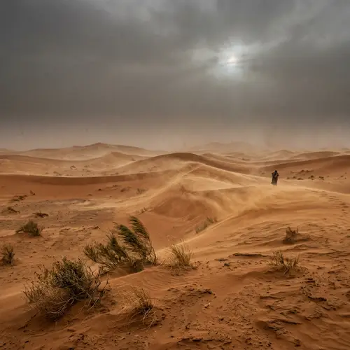 Desert Sandstorm: Eerie Beauty of Terracotta Dunes