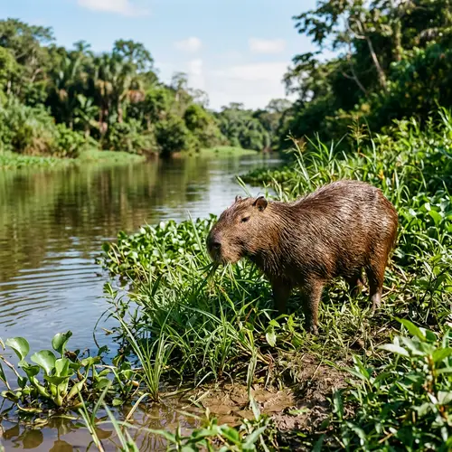 Capybara in Natural Habitat - Peaceful Rodent by Water