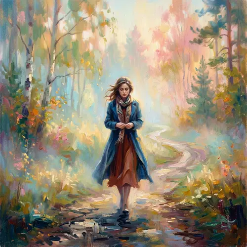 Mysterious Figure Emerging from Mist | Vintage Impressionistic Scene