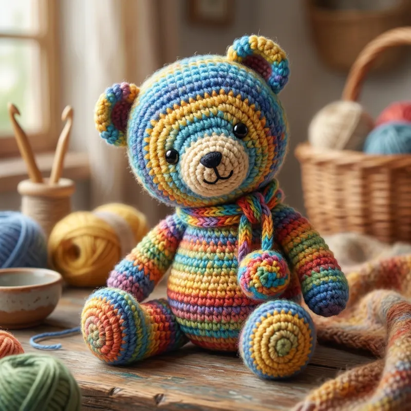 Amigurumi-Inspired Crocheted Bear | Vibrant Colors, Intricate Details