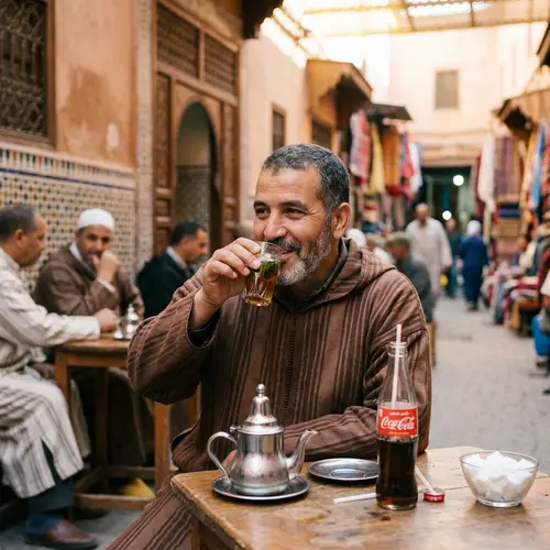 Moroccan Individual Enjoying Tea with Fizzy Drink