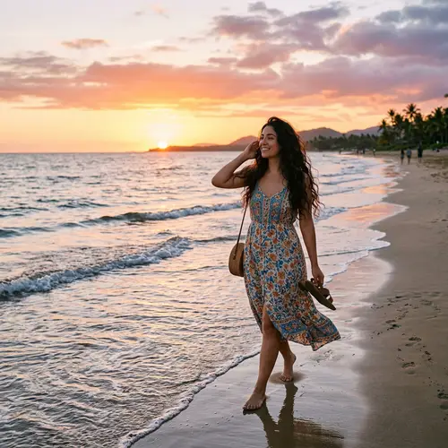 Beautiful Young Woman Enjoying a Sunset on the Beach