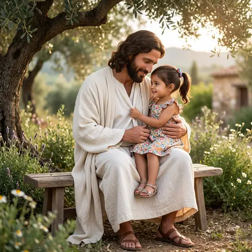 Four-Year-Old Girl with Jesus: Peaceful and Serene Moment