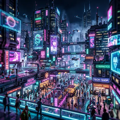 Futuristic Cyberpunk Cityscape Illustration | High-Contrast Colors