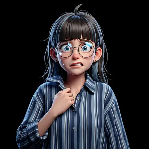 3D Anime Character with Distressed Expression