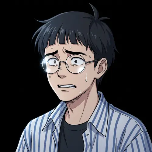 Stylized Anime Character with Distressed Expression